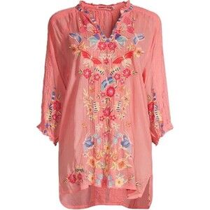 F. Johnny Was 1X Tunic Embroidered Multicolor 3/4 Sleeve V Neck NWT $295